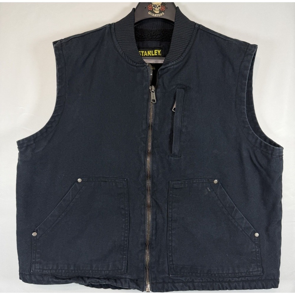 Stanley Men's Large Sherpa Lined Canvas Blue‎ Work Vest.